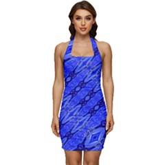 Abstract Tech Modern Pattern Sleeveless Wide Square Neckline Ruched Bodycon Dress by dflcprintsclothing