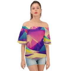 Abstract Geometric Landscape Art 3d Render Off Shoulder Short Sleeve Top by Pakemis