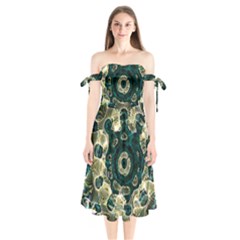 Fractal Glowing Kaleidoscope Wallpaper Art Design Shoulder Tie Bardot Midi Dress by Pakemis