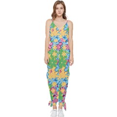 Flower Spring Background Blossom Sleeveless Tie Ankle Chiffon Jumpsuit by Ravend