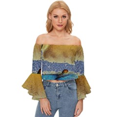 Abstract Painting Art Texture Off Shoulder Flutter Bell Sleeve Top by Ravend