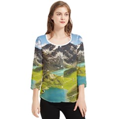 Aerial View Of Mountain And Body Of Water Chiffon Quarter Sleeve Blouse by danenraven