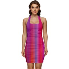 Multicolored Abstract Linear Print Sleeveless Wide Square Neckline Ruched Bodycon Dress by dflcprintsclothing