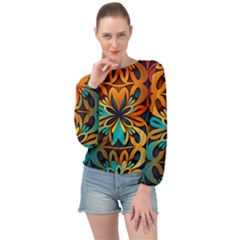 Orange, Turquoise And Blue Pattern  Banded Bottom Chiffon Top by Sobalvarro