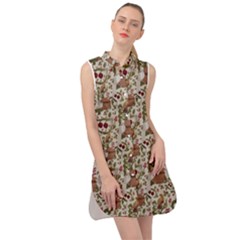 Pattern  Sleeveless Shirt Dress by Gohar