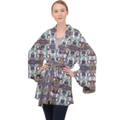 Multicolored Ornate Decorate Pattern Long Sleeve Velvet Kimono  by dflcprintsclothing