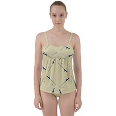 Fishing Rods Pattern Brown Twist Front Tankini Set by TetiBright