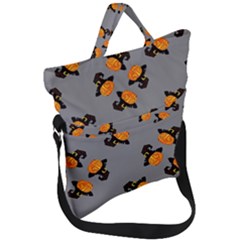 Pumpkin Heads With Hat Gray Fold Over Handle Tote Bag by TetiBright