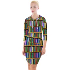 Books On A Shelf Quarter Sleeve Hood Bodycon Dress by TetiBright