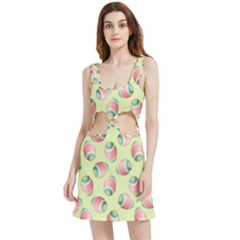 Colorful Easter Eggs Pattern Green Velour Cutout Dress by TetiBright