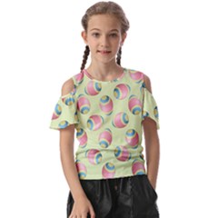 Colorful Easter Eggs Pattern Green Kids  Butterfly Cutout Tee by TetiBright