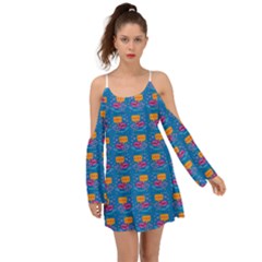 Speak Love Pattern On Blue Boho Dress by TetiBright