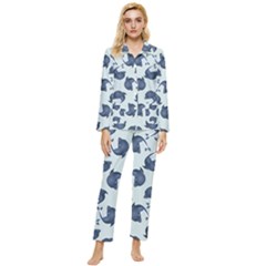 Blue Dolphins Pattern Womens  Long Sleeve Velvet Pocket Pajamas Set by TetiBright