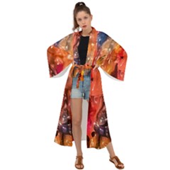 Multicolored Melted Wax Texture Maxi Kimono by dflcprintsclothing