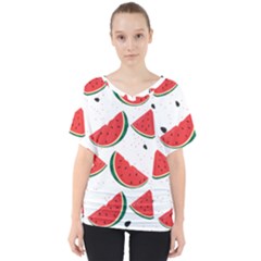 Watermelon Seamless Pattern V-neck Dolman Drape Top by Jancukart