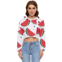 Watermelon Seamless Pattern Women s Lightweight Cropped Hoodie by Jancukart