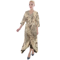 World Map - Nova Delineatio Totius Orbis Terrarum -  1659-1733 Quarter Sleeve Wrap Front Maxi Dress by ConteMonfrey