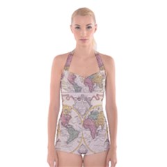 Mapa Mundi 1775 Boyleg Halter Swimsuit  by ConteMonfrey