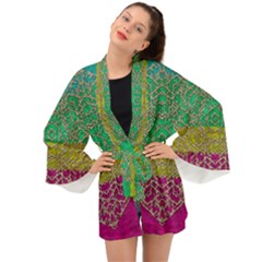 Rainbow Landscape With A Beautiful Silver Star So Decorative Long Sleeve Kimono by pepitasart