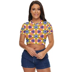 Wavey Shapes Pattern                   Side Button Cropped Tee by LalyLauraFLM