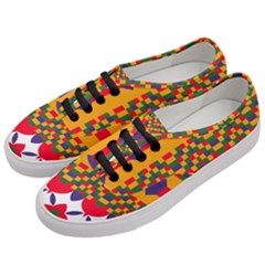 Red Flowers And Colorful Squares                                                                 Women s Classic Low Top Sneakers by LalyLauraFLM