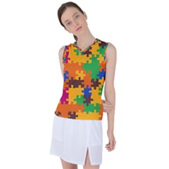 Retro Colors Puzzle Pieces                                                                       Women s Sleeveless Mesh Sports Top by LalyLauraFLM