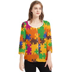 Retro Colors Puzzle Pieces                                                                        Chiffon Quarter Sleeve Blouse by LalyLauraFLM