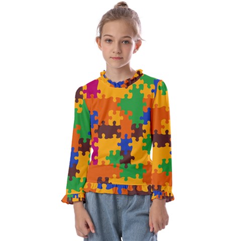 Retro Colors Puzzle Pieces                                           Kids  Frill Detail Tee by LalyLauraFLM