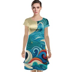 Waves Ocean Sea Abstract Whimsical (2) Cap Sleeve Nightdress by Jancukart