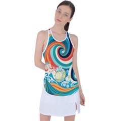 Wave Waves Ocean Sea Abstract Whimsical Racer Back Mesh Tank Top by Jancukart