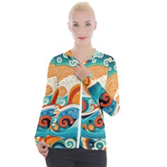 Waves Ocean Sea Abstract Whimsical (3) Casual Zip Up Jacket by Jancukart