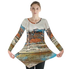 Boats On Lake Garda, Italy  Long Sleeve Tunic  by ConteMonfrey