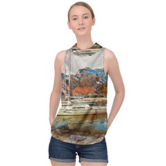 Boats On Lake Garda, Italy  High Neck Satin Top by ConteMonfrey