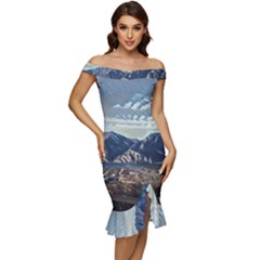 Lake In Italy Off Shoulder Ruffle Split Hem Bodycon Dress by ConteMonfrey