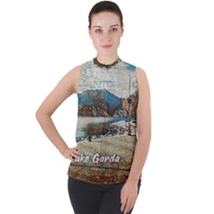 Calm Day On Lake Garda Mock Neck Chiffon Sleeveless Top by ConteMonfrey