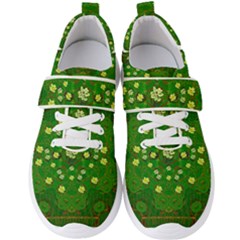 Lotus Bloom In Gold And A Green Peaceful Surrounding Environment Men s Velcro Strap Shoes by pepitasart