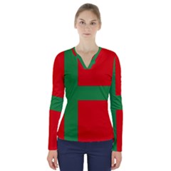 Bornholm Denmark Flag V-neck Long Sleeve Top by tony4urban