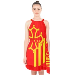 Languedoc Roussillon Flag Halter Collar Waist Tie Chiffon Dress by tony4urban