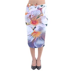 Daisy Painting  Velvet Midi Pencil Skirt by StarvingArtisan