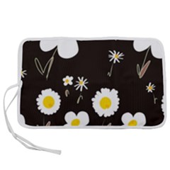 Daisy Flowers White Yellow Black  Pen Storage Case (m) by Mazipoodles