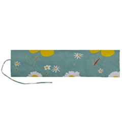 Daisy Flowers Yellow White Brown Sage Green  Roll Up Canvas Pencil Holder (l) by Mazipoodles