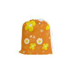 Daisy Flowers Yellow White Orange  Drawstring Pouch (small) by Mazipoodles