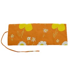 Daisy Flowers Yellow White Orange  Roll Up Canvas Pencil Holder (s) by Mazipoodles