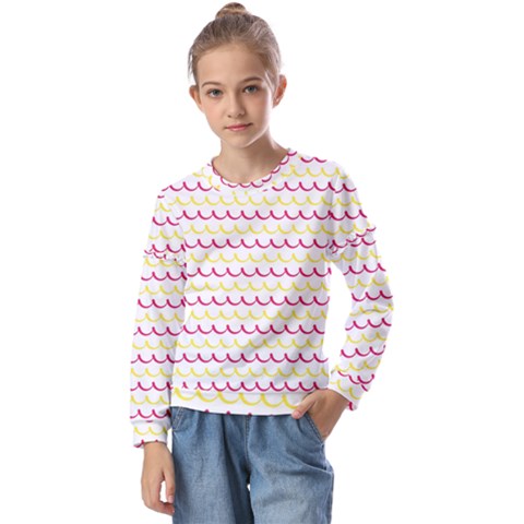 Pattern Waves Kids  Long Sleeve Tee With Frill  by artworkshop