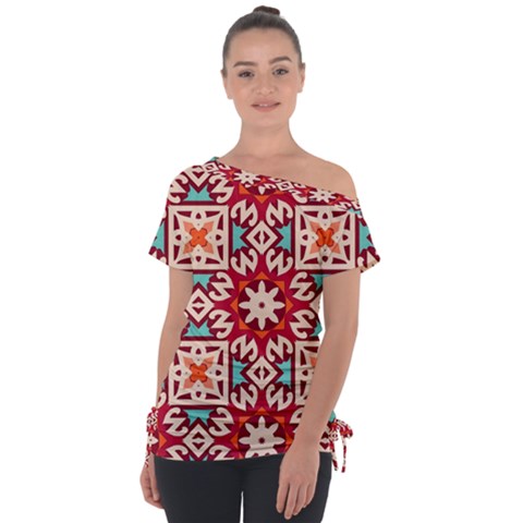 Geometric Pattern Seamless Abstract Off Shoulder Tie-up Tee by danenraven