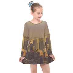 Buenos Aires City Aerial View002 Kids  Long Sleeve Dress by dflcprintsclothing