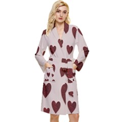 Valentine Day Heart Love Pattern Long Sleeve Velour Robe by artworkshop