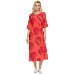 Valentine Day Heart Pattern  Double Cuff Midi Dress by artworkshop