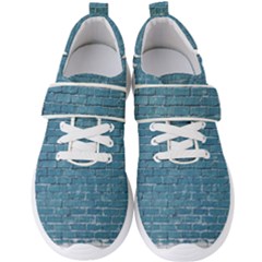 White And Blue Brick Wall Men s Velcro Strap Shoes by artworkshop