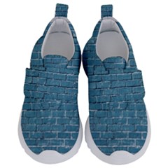 White And Blue Brick Wall Kids  Velcro No Lace Shoes by artworkshop